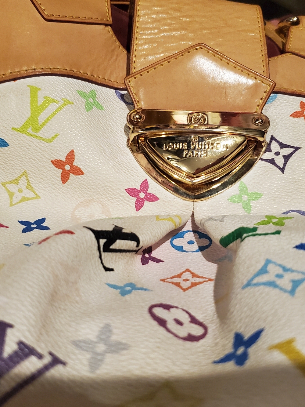Louis Vuitton Multicolor Monogram White Canvas Shoulder Bag with Tan Trim - Picture 5 of 11